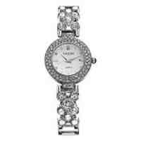 YAQIN Women Rhinestone Quartz Bracelet Watch Alloy Band - White