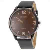 GENEVA 422 Round Dial Quartz Watch Leather Band - Black