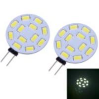 2Pcs G4 DC 12V 2.5W 12-led 5730SMD 460lm Round LED Bi-Pin Lamp - Cool White