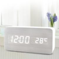 LED Rectangle Voice Control Wooden Alarm Clock Digital Display GG1208