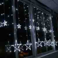 US Plug 138-LED 12 Stars Romantic LED Star Curtain Lights 2M 110-130V - White