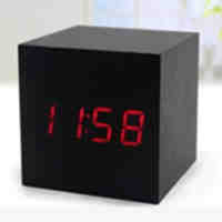 Cube LED Light Voice Control Wooden Clock with Alarm;White