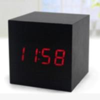 Cube LED Light Voice Control Wooden Clock with Alarm