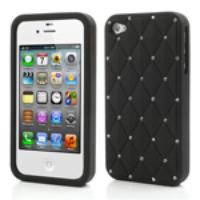 Diamond Rhombus Silicone Case Cover for iPhone 4 4S - Black