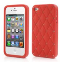 Diamond Rhombus Silicone Gel Case for iPhone 4 4S - Red