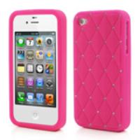 Diamond Rhombus Soft Silicone Case for iPhone 4 4S - Rose