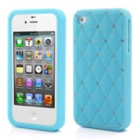 Diamond Rhombus Jelly Silicon Case for iPhone 4 4S - Baby Blue