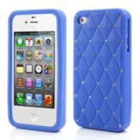 Diamond Rhombus Silicon Cover Case for iPhone 4 4S - Dark Blue