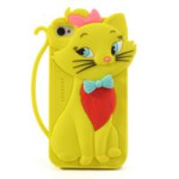 Cute Bow Tie Lovecat Silicone Case for iPhone 4s 4 - Yellow