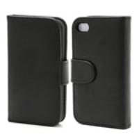 Elegant Magnetic Folio Leather Wallet Case for iPhone 4 4S - Black