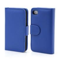 Elegant Magnetic Folio Leather Wallet Case for iPhone 4 4S - Blue