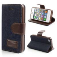 Blue-Black Fashion Jeans Leather Bracket Case for iPhone 4 4S