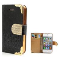 Black Luxury Diamond Crocodile Wallet Leather Case for iPhone 4s 4