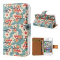 Vivid Flowers Wallet Leather Magnetic Case for iPhone 4 4s - Green