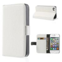 White for iPhone 4s 4 Litchi Leather Diary Stand Case