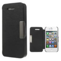 Litchi Magnetic Flip Leather Protective Case for iPhone 4S 4 - Black