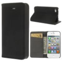 Matte Leather Stand Wallet Case for iPhone 4 4S - Black