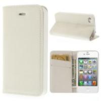 Matte Leather Stand Wallet Case Shell for iPhone 4 4S - White