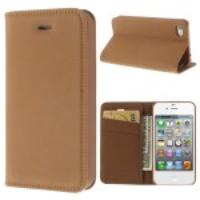 Matte Leather Wallet Stand Case for iPhone 4 4S - Brown