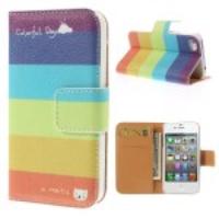 Colorful Stripes Leather Wallet Stand Case for iPhone 4s 4