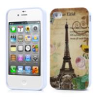 For iPhone 4 4S TPU Case Effiel Tower & Flower Design