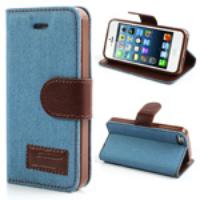 Light Blue Fashion Jeans for iPhone 5 5s Leather Stand Case