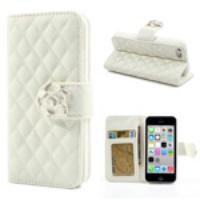 White Diamond Camelia Rhombus for iPhone 5c Wallet Stand Leather Case