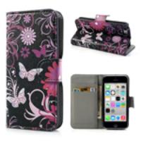 Butterfly & Flower Wallet Leather Case Stand for iPhone 5c