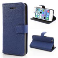 Lychee Textured Folio Wallet Protective Leather Case for iPhone 5C - Blue