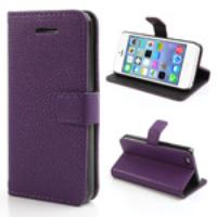 Lychee Textured Protective Leather Wallet Case Cover for iPhone 5C - Purple