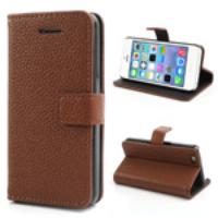 Lychee Textured Protective Leather Wallet Case Cover for iPhone 5C - Brown