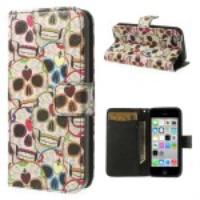 Colorful Skulls for iPhone 5c Leather & TPU Wallet Case