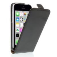 Genuine Split Leather Vertical Flip Case for iPhone 5c - Black