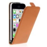 Genuine Split Leather Vertical Flip Case Cover for iPhone 5c - Orange