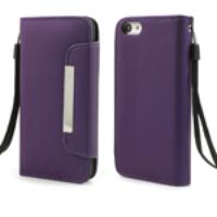 Purple Matte Leather Wallet Card Holder Case for iPhone 5C