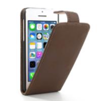 Antique Grain Vertical Leather Magnetic Case for iPhone 5C - Coffee