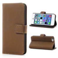 Brown for iPhone 5C Antique Grain Leather Wallet Case w/ Stand