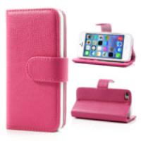 Litchi Leather Card Holder Case for iPhone 5C - Rose