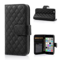 Black Rhombus Leather Wallet Case Stand for iPhone 5c