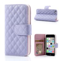 Purple for iPhone 5c Rhombus Leather Case w/ Card Slots & Stand