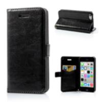 Black for iPhone 5c Crazy Horse Wallet Leather Case Stand