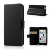 Black Doormoon Wallet Genuine Leather Case with Stand for iPhone 5c