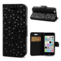 Soccer Skin Leather Wallet Stand Case for iPhone 5c - Black