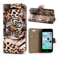 Brown for iPhone 5c Tiger Stripes Wallet Stand Leather Case