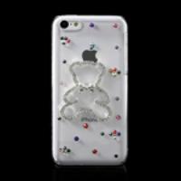 Cute Bear Rhinestone Crystal Hard Back Case for iPhone 5c - Silver