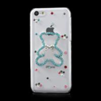 Cute Bear Rhinestone Crystal Hard Plastic Case for iPhone 5c - Blue