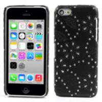 Black Glittery Powder Floral Leather Skin Hard Case for iPhone 5c