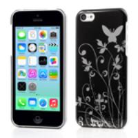 Glossy Butterfly Floral Plastic Case for iPhone 5c - Black