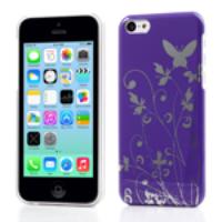 Glossy Butterfly Floral Plastic Case for iPhone 5c - Purple