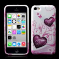 For iPhone 5c Two Hearts Butterflies Pattern TPU Case